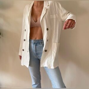 Jen's Pirate Booty Blossom oversized off white linen blend blazer sz medium